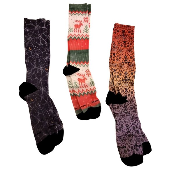 CRAZY COMPRESSION Seasonal Knee-high Socks Set of 3 Holidays L/XL Wide USA - Picture 1 of 10